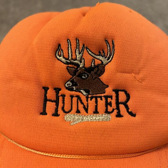 Vintage Whitetail Deer Hunter Safety Orange Foam Snapback Trucker Hat Cap - Picture 2 of 8